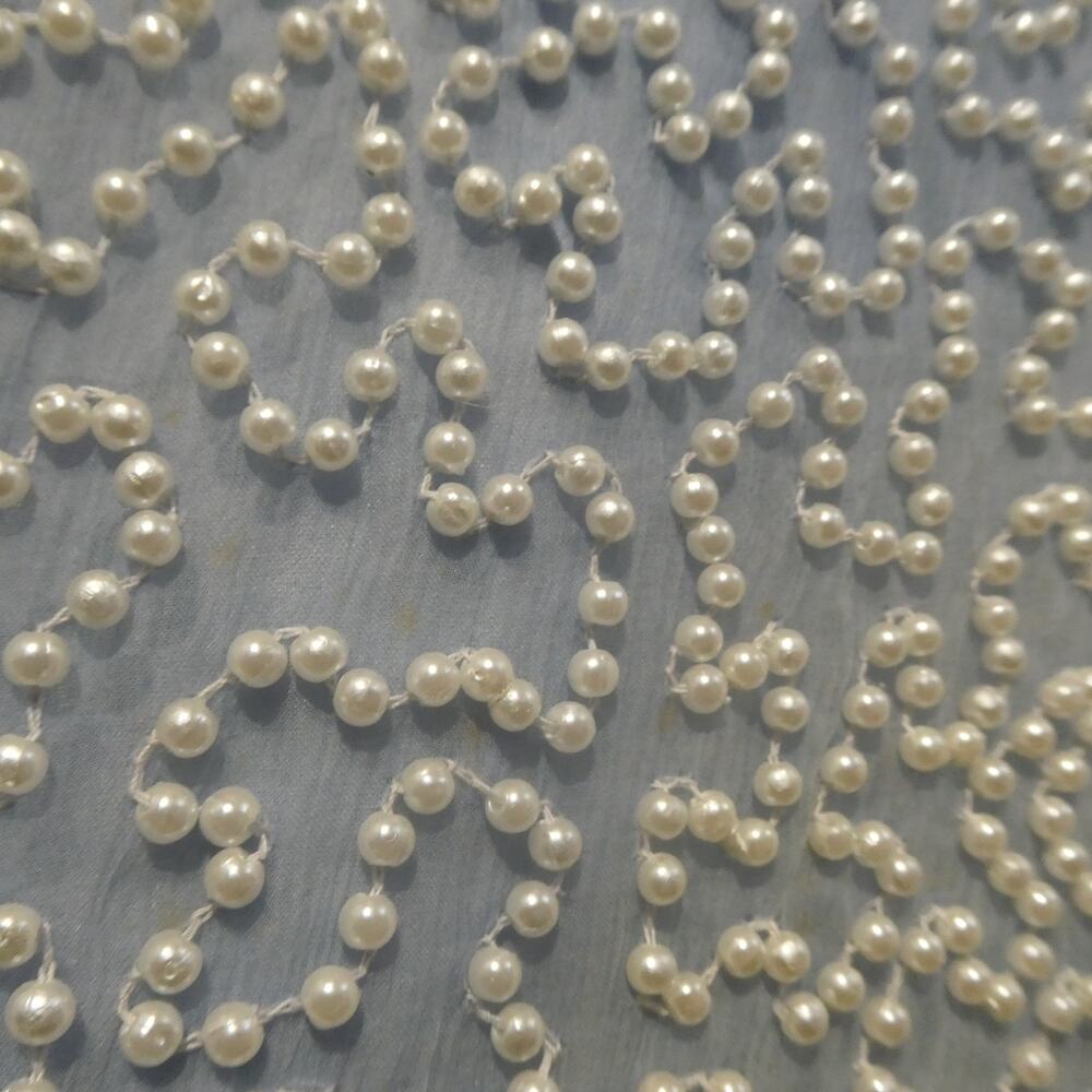 Vintage 1X Women's Silk Pearl Bead Dress Light Blue - Picture 10 of 13
